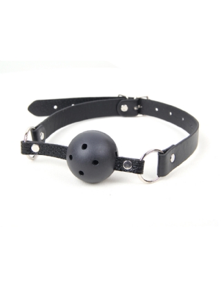 Black Soft Open Breathable Leather Mouth Ball Gag SM