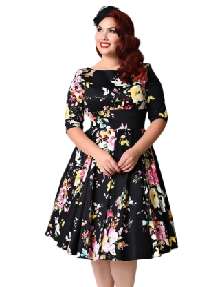 Plus Size Black Printing Fashion Dress