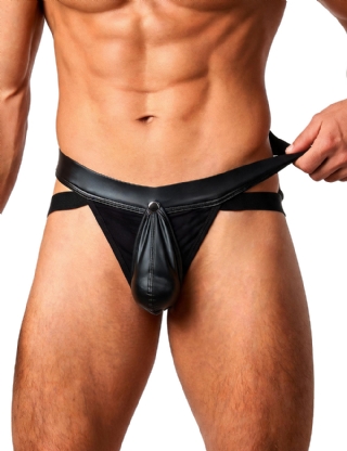 Sexy Black PU Leather Men Jockstrap